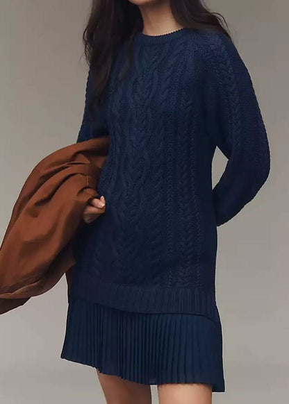 Cozy Knit Pleated Mini Dress