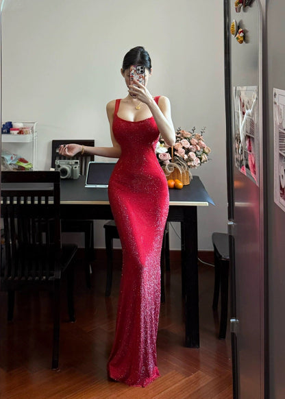 Ruby Sparkle Sequin Long Dress