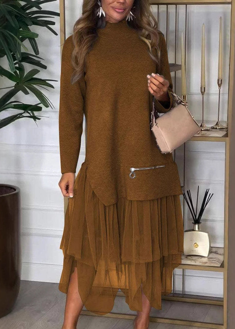 Mesh-Detail Knit Dress
