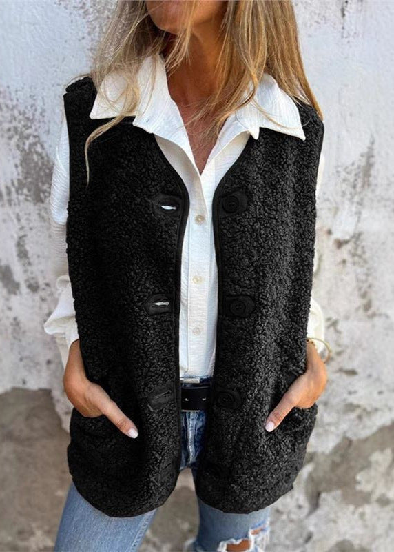 Buttoned Faux Fur Vest