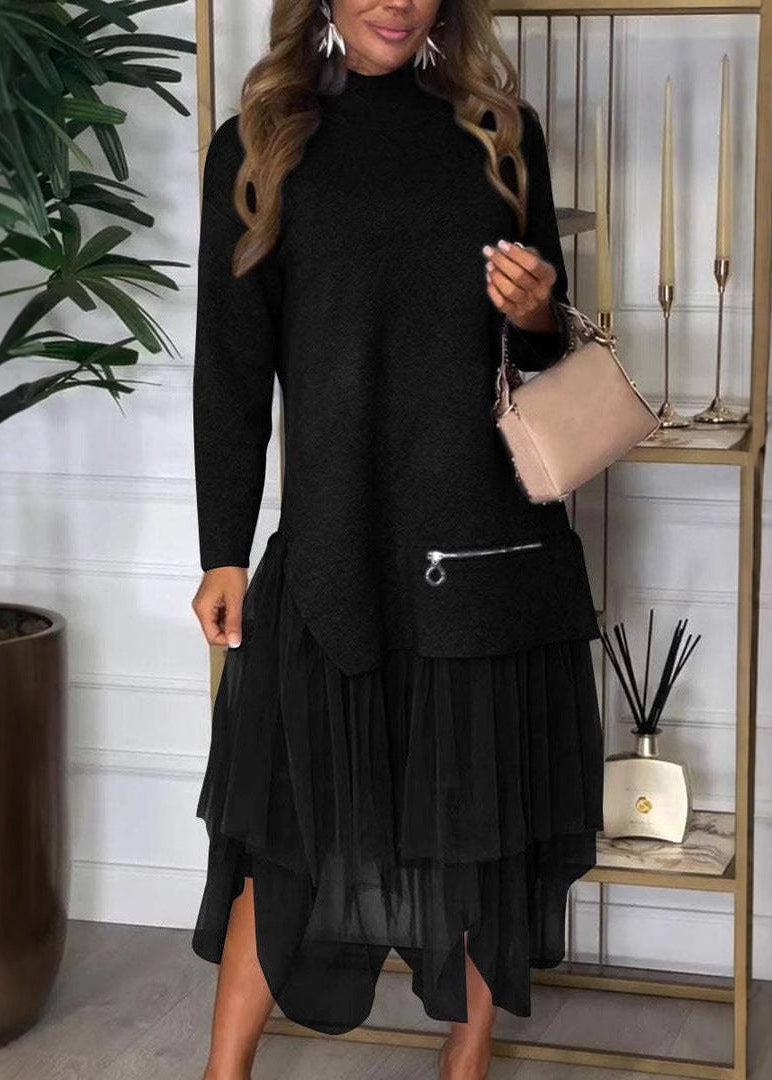 Mesh-Detail Knit Dress