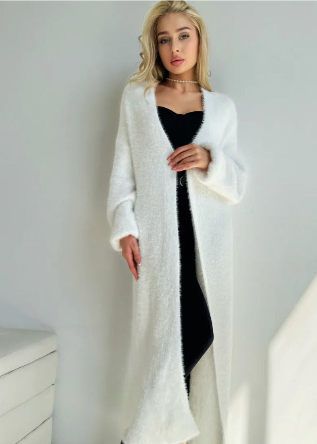 Grey Faux Fur Long Cardigan