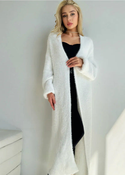 Grey Faux Fur Long Cardigan