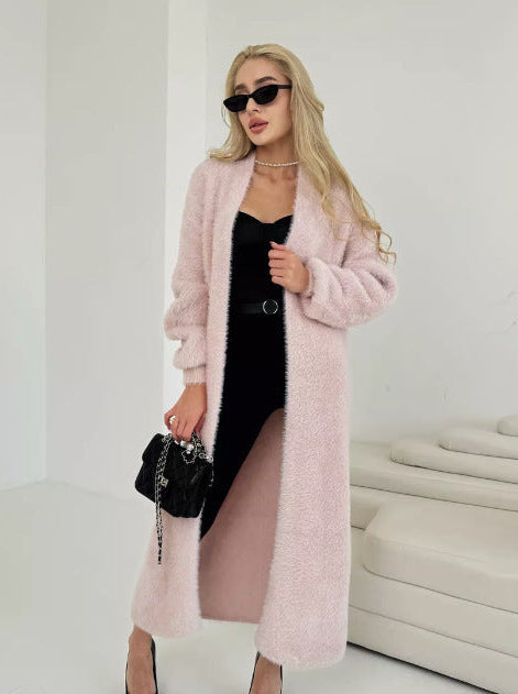 Grey Faux Fur Long Cardigan