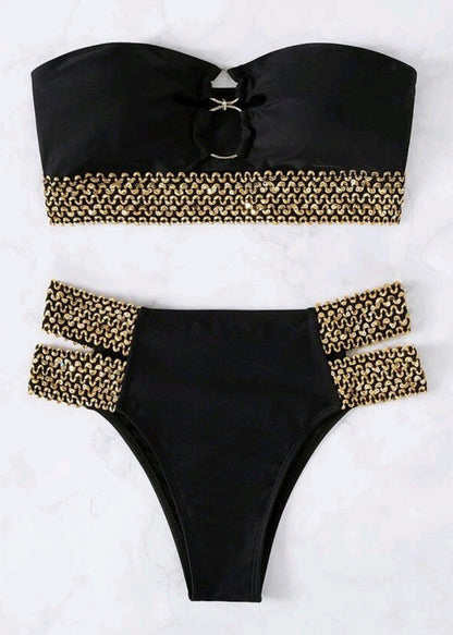 New Black Patchwork Chain Linked Lingerie Sets